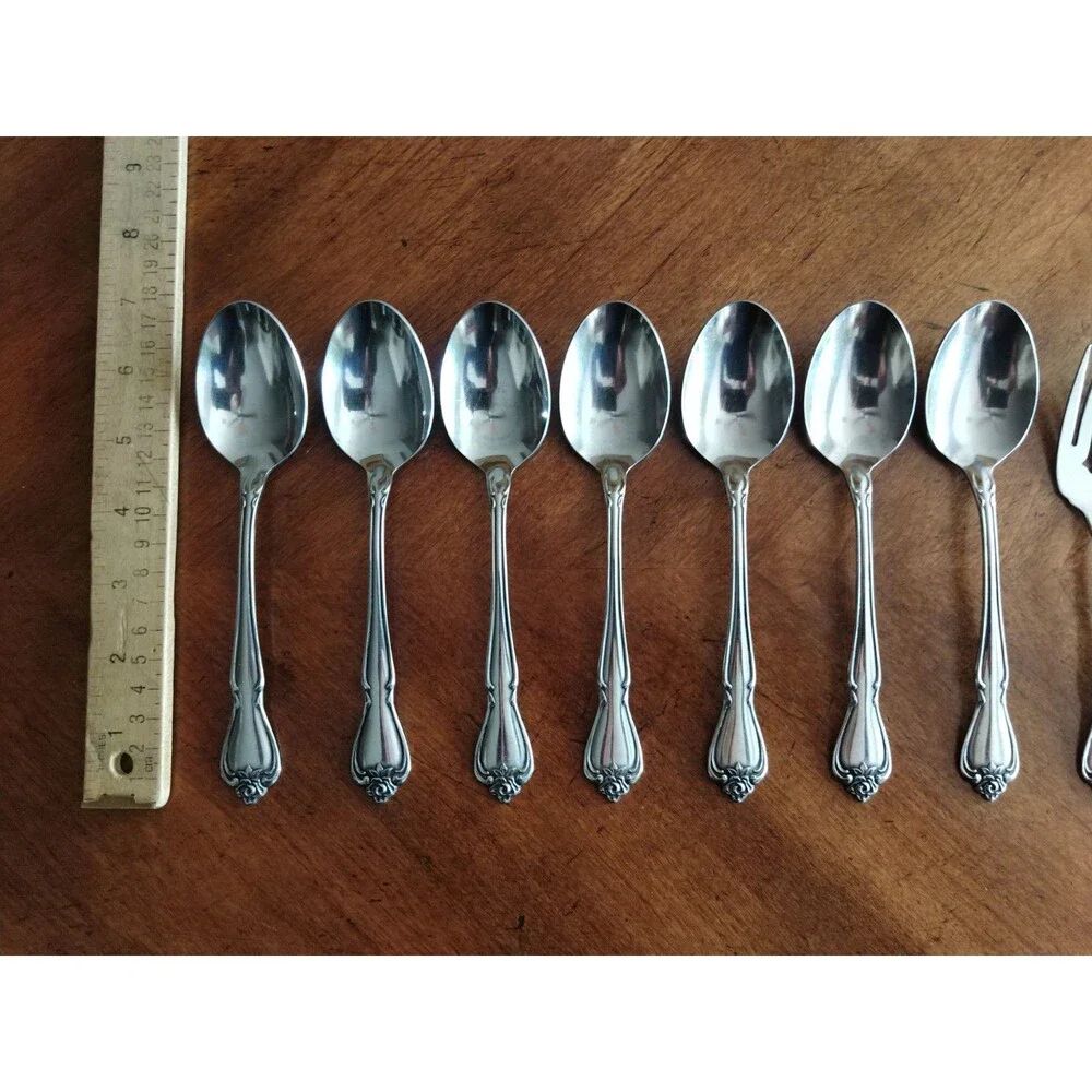 1881 Rogers Oneida Ltd Arbor Rose True Rose Stainless: Lot 7 Table Spoon + Fork